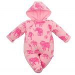 Zateplená kojenecká kombinéza s kapucí Baby Service Sloni růžová 40529
