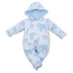 Zateplená kojenecká kombinéza s kapucí Baby Service Sloni modrá 40531