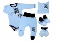 Baby Nellys 5-ti dílná soupravička do porodnice Zebra - modrá, vel. 68