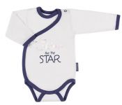 EEVI Kojenecké body dl. rukáv, zapínání bokem Cosmos  - bílé s modrým lemem