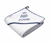 Baby Nellys Dětská termoosuška Little princess s kapucí, 80 x 80 cm - bílá, šedá výšivka