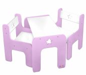NELLYS Sada nábytku Star - Stůl + 2 x  židle - růžová s bílou, D19