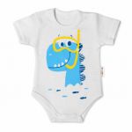 Baby Nellys Bavlněné kojenecké body, kr. rukáv, Drak Eda - bílé, vel. 62