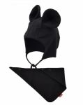 Bexa Bavlněná dvouvrstvá čepice na zavazování Miki + šátek - černá, vel. 56/62