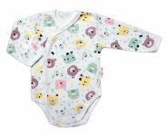 Baby Nellys Kojenecké body, dl. rukáv, zap. bokem New Teddy,  barva neutrální, vel. 68