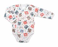 Baby Nellys Kojenecké body, dl. rukáv, zap. bokem New Teddy,  barva růžová, vel. 74