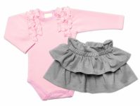 BABY NELLYS  2-dílná sada, body dl.rukáv + suknička Dance Baby, růžová/šedá, vel. 86