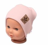 Baby Nellys Žebrovaná dvouvrstvá čepice s lemem - pudrová, vel. 80/86