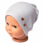 Baby Nellys Žebrovaná čepice Hvězdičky - šedá, vel. 80/86