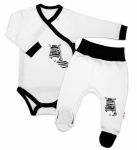 Baby Nellys 2-dílná sada body dl. rukáv + polodupačky, bílá - Zebra, vel. 62