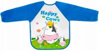 BocioLand Zástěrka, bryndák nepromakavý s dlouhým rukávem, Happy Cows, modrá