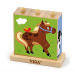Dřevěné puzzle kostky na stojánku Viga Farma 40460