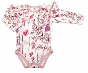 Baby Nellys Kojenecké body dlouhý rukáv s volánky Motýlci - růžová, vel. 80