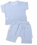 Baby Nellys 2-dílná mušelínová soupravička, tričko + kraťasky BOY, světle modrá, vel. 86