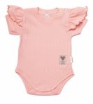 Baby Nellys Bavlněné žebrované body s volánkem, kr. rukáv, Summer Girl - meruňkové