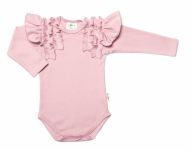 Baby Nellys Kojenecké body dlouhý rukáv s volánky, pudrové, sv. růžová, vel. 80
