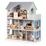 Dřevěný domeček pro panenky Eco Toys Rezidence Emma s vybavením, bílý