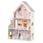 Dřevěný domeček pro panenky Eco Toys XXL Rezidence s vybavením, pudrový