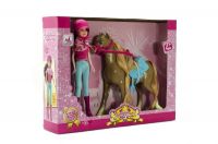 Kůň česací s doplňky + panenka žokejka 23cm plast v krabici 34x27x7cm