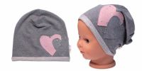 Dětská čepice bavlna, Srdíčka s kamínky, Baby Nellys, šedá