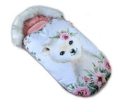 Fusak Baby Nellys Winter Friends Lux velvet s kožešinkou, 105x55 cm - medvíd./pudrově růž.
