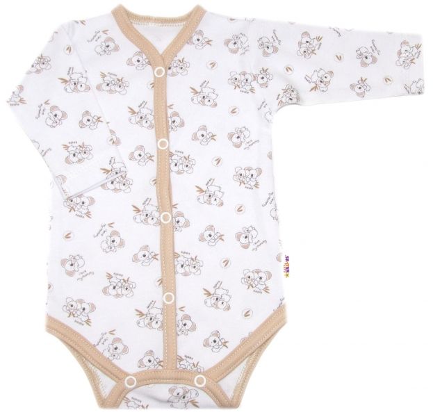 Kojenecké body dl.rukáv, zap. uprostřed, bavlna Koala Basic, Baby Nellys, béžový lem